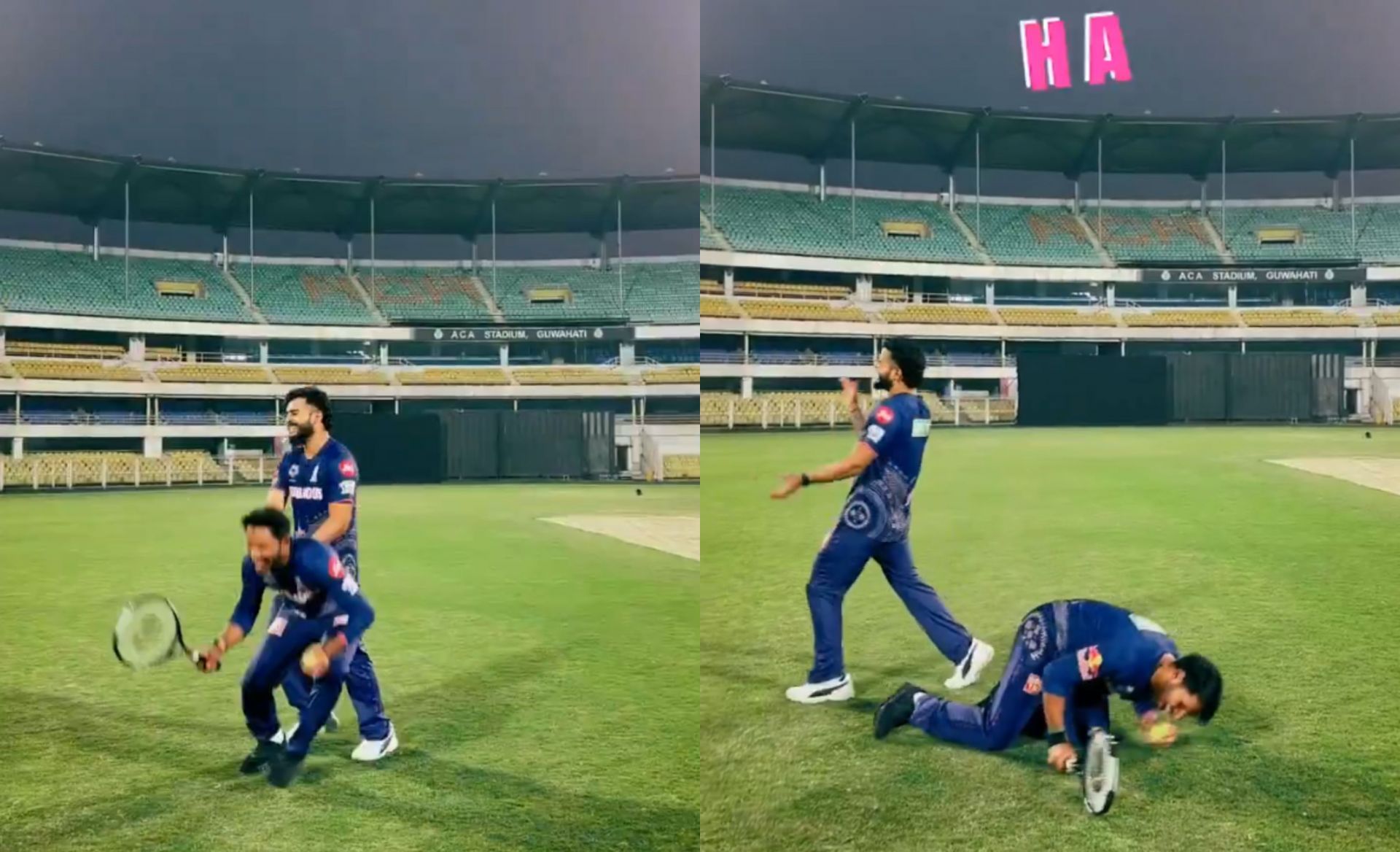 Dhruv Jurel falls to ground laughing after fielding coach misses tennis ball catch in IPL 2025 training [Watch]